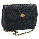 BALLY Chain Shoulder Bag Leather Black Gold Tone Auth 196184-1