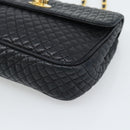 BALLY Chain Shoulder Bag Leather Black Gold Tone Auth 196184-9