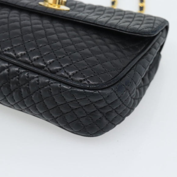 BALLY Chain Shoulder Bag Leather Black Gold Tone Auth 196184