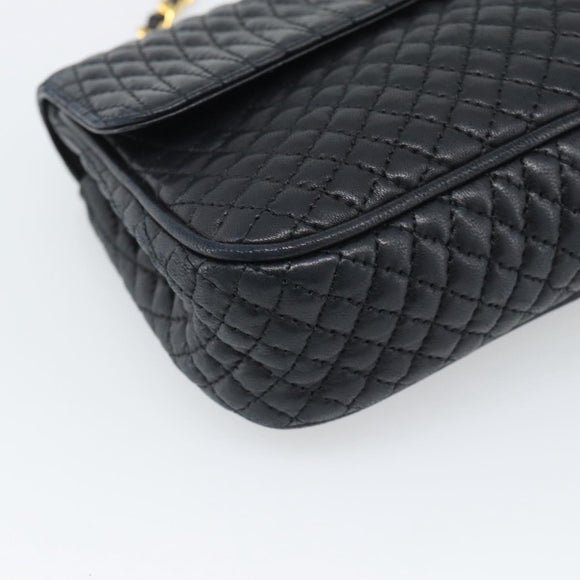 BALLY Chain Shoulder Bag Leather Black Gold Tone Auth 196184