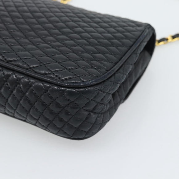 BALLY Chain Shoulder Bag Leather Black Gold Tone Auth 196184