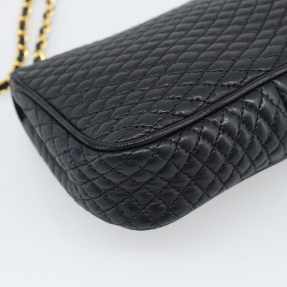 BALLY Chain Shoulder Bag Leather Black Gold Tone Auth 196184