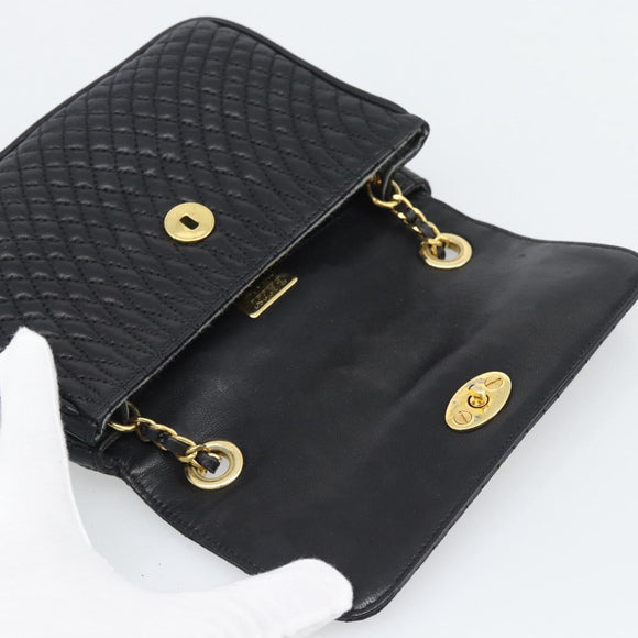 BALLY Chain Shoulder Bag Leather Black Gold Tone Auth 196184