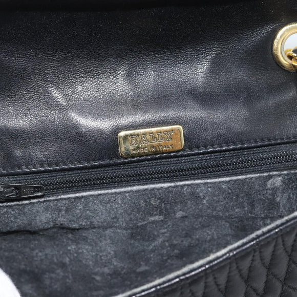 BALLY Chain Shoulder Bag Leather Black Gold Tone Auth 196184