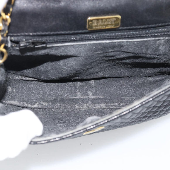BALLY Chain Shoulder Bag Leather Black Gold Tone Auth 196184