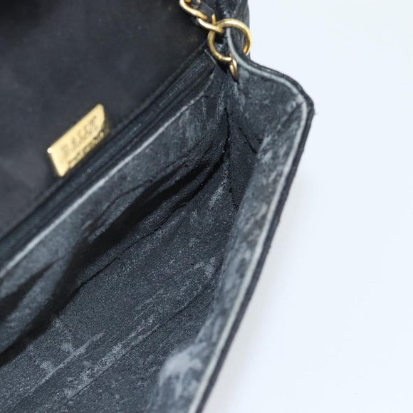 BALLY Chain Shoulder Bag Leather Black Gold Tone Auth 196184