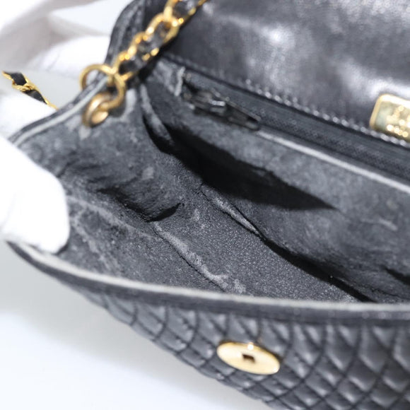 BALLY Chain Shoulder Bag Leather Black Gold Tone Auth 196184