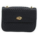 BALLY Chain Shoulder Bag Leather Black Gold Tone Auth 196184-13