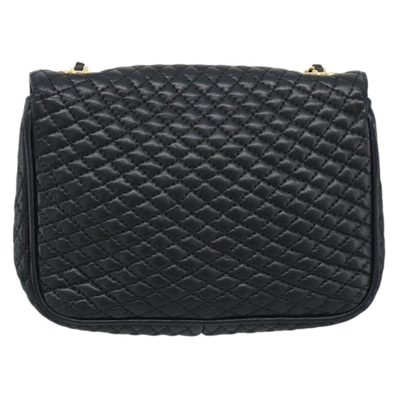 BALLY Chain Shoulder Bag Leather Black Gold Tone Auth 196184