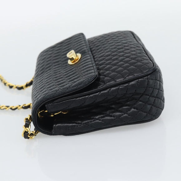 BALLY Chain Shoulder Bag Leather Black Gold Tone Auth 196184