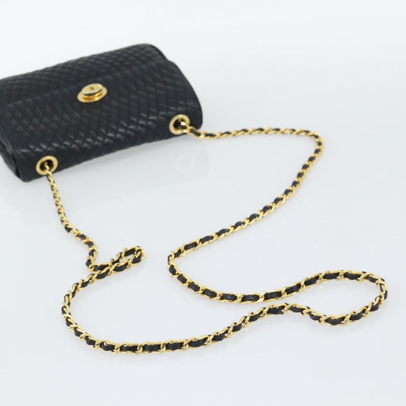BALLY Chain Shoulder Bag Leather Black Gold Tone Auth 196184