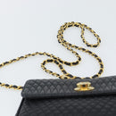 BALLY Chain Shoulder Bag Leather Black Gold Tone Auth 196184-8
