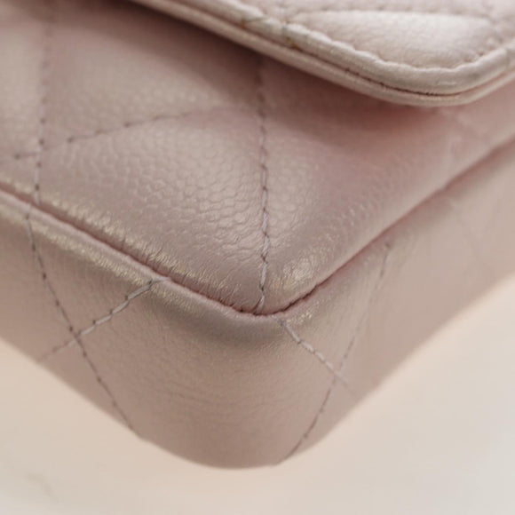 CHANEL Matelasse Chain Shoulder Pouch Caviar Skin Pink Gold Tone CC Auth 196186V
