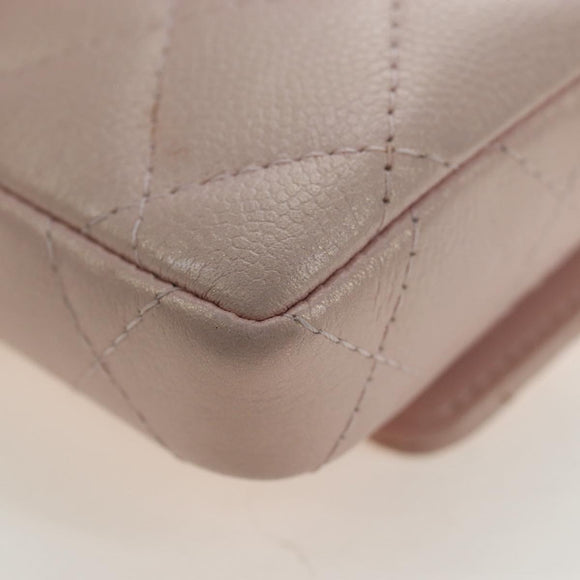 CHANEL Matelasse Chain Shoulder Pouch Caviar Skin Pink Gold Tone CC Auth 196186V