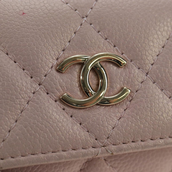 CHANEL Matelasse Chain Shoulder Pouch Caviar Skin Pink Gold Tone CC Auth 196186V