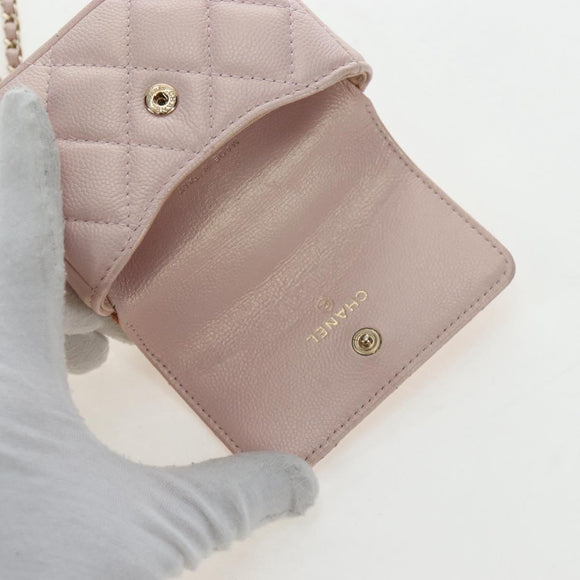CHANEL Matelasse Chain Shoulder Pouch Caviar Skin Pink Gold Tone CC Auth 196186V