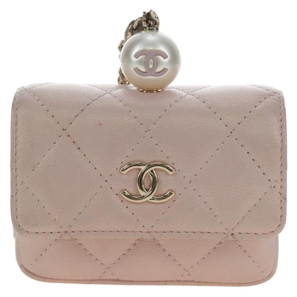 CHANEL Matelasse Chain Shoulder Pouch Caviar Skin Pink Gold Tone CC Auth 196186V