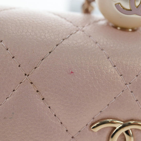 CHANEL Matelasse Chain Shoulder Pouch Caviar Skin Pink Gold Tone CC Auth 196186V