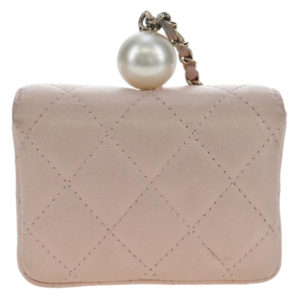 CHANEL Matelasse Chain Shoulder Pouch Caviar Skin Pink Gold Tone CC Auth 196186V