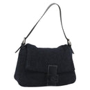 FENDI Mamma Baguette Shoulder Bag Wool Navy Silver Auth 196191-1