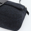 FENDI Mamma Baguette Shoulder Bag Wool Navy Silver Auth 196191-9