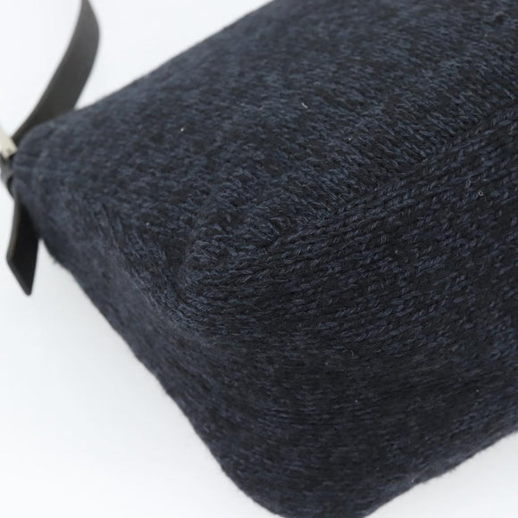FENDI Mamma Baguette Shoulder Bag Wool Navy Silver Auth 196191