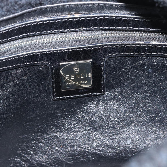 FENDI Mamma Baguette Shoulder Bag Wool Navy Silver Auth 196191
