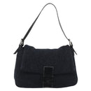 FENDI Mamma Baguette Shoulder Bag Wool Navy Silver Auth 196191-13