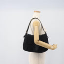 FENDI Mamma Baguette Shoulder Bag Wool Navy Silver Auth 196191-22