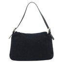 FENDI Mamma Baguette Shoulder Bag Wool Navy Silver Auth 196191-2