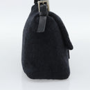 FENDI Mamma Baguette Shoulder Bag Wool Navy Silver Auth 196191-3