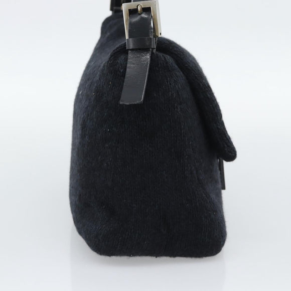FENDI Mamma Baguette Shoulder Bag Wool Navy Silver Auth 196191