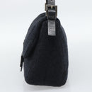 FENDI Mamma Baguette Shoulder Bag Wool Navy Silver Auth 196191-4