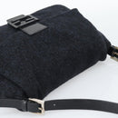 FENDI Mamma Baguette Shoulder Bag Wool Navy Silver Auth 196191-6