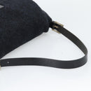 FENDI Mamma Baguette Shoulder Bag Wool Navy Silver Auth 196191-7
