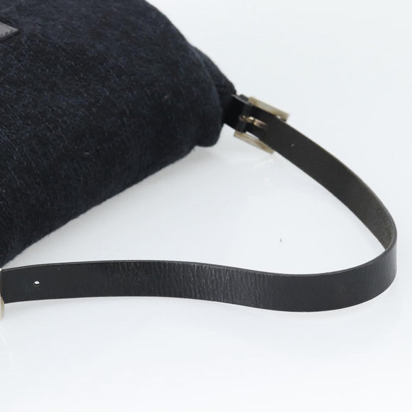 FENDI Mamma Baguette Shoulder Bag Wool Navy Silver Auth 196191