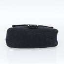 FENDI Mamma Baguette Shoulder Bag Wool Navy Silver Auth 196191-5