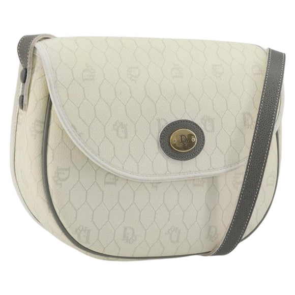Christian Dior Honeycomb Shoulder Bag PVC Leather White Gold Tone Auth 196195