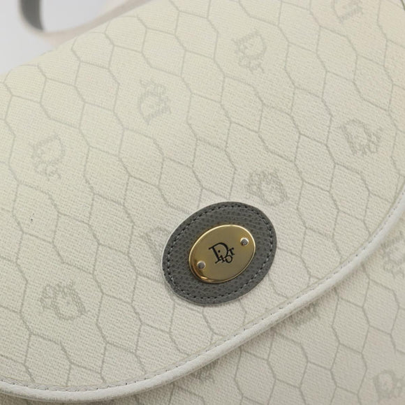 Christian Dior Honeycomb Shoulder Bag PVC Leather White Gold Tone Auth 196195