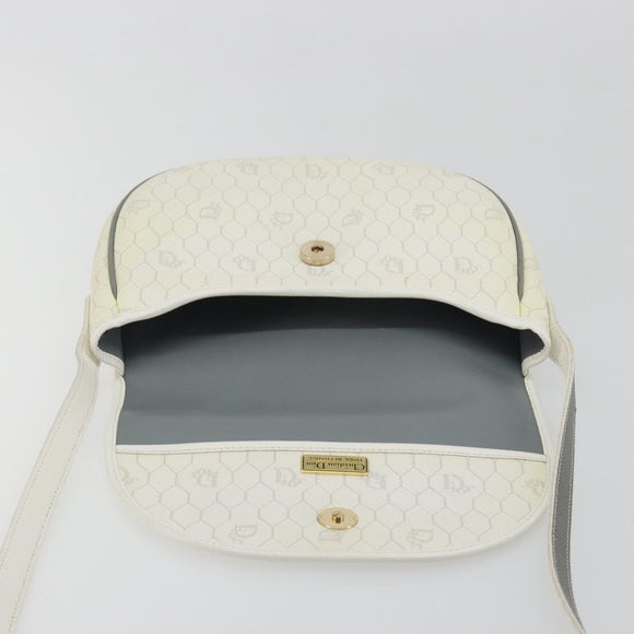 Christian Dior Honeycomb Shoulder Bag PVC Leather White Gold Tone Auth 196195
