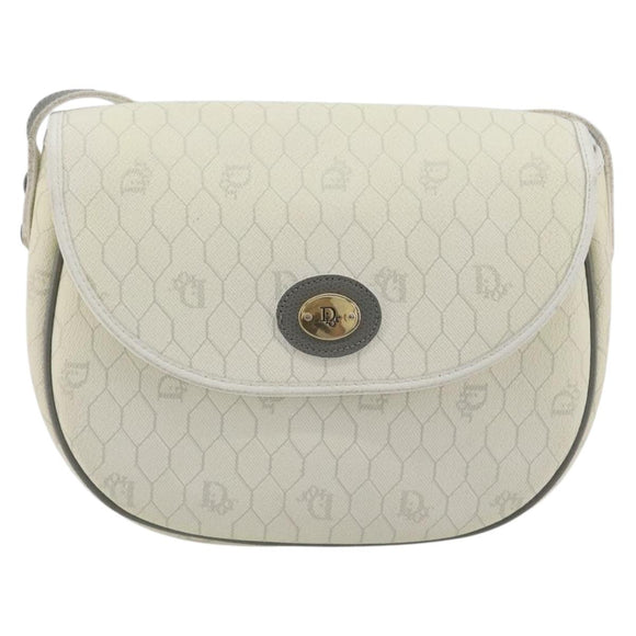 Christian Dior Honeycomb Shoulder Bag PVC Leather White Gold Tone Auth 196195