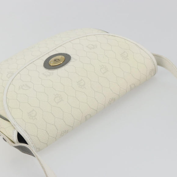 Christian Dior Honeycomb Shoulder Bag PVC Leather White Gold Tone Auth 196195