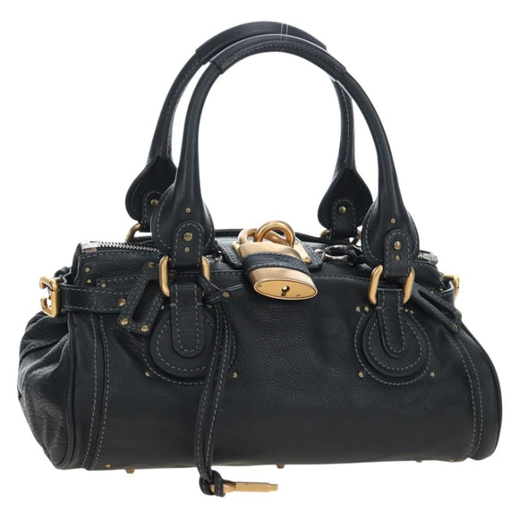 Chloe Paddington Hand Bag Leather Black Gold Tone Auth 196199V