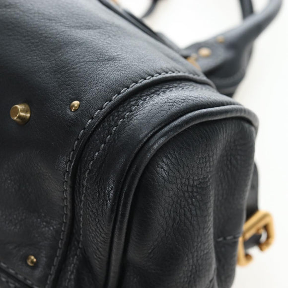 Chloe Paddington Hand Bag Leather Black Gold Tone Auth 196199V