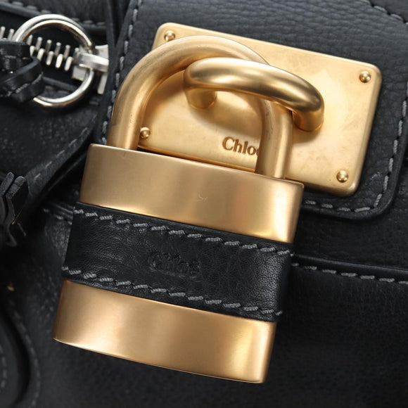 Chloe Paddington Hand Bag Leather Black Gold Tone Auth 196199V