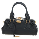 Chloe Paddington Hand Bag Leather Black Gold Tone Auth 196199V-13
