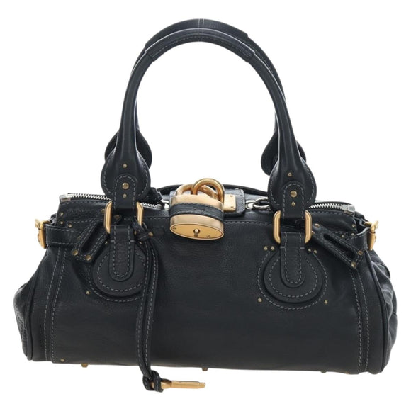 Chloe Paddington Hand Bag Leather Black Gold Tone Auth 196199V