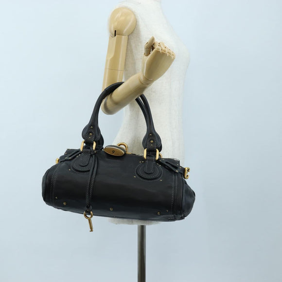 Chloe Paddington Hand Bag Leather Black Gold Tone Auth 196199V