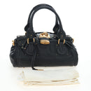 Chloe Paddington Hand Bag Leather Black Gold Tone Auth 196199V-12