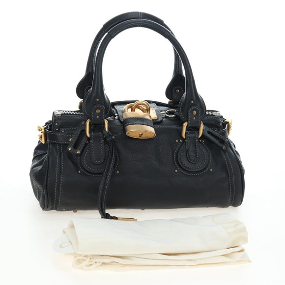 Chloe Paddington Hand Bag Leather Black Gold Tone Auth 196199V